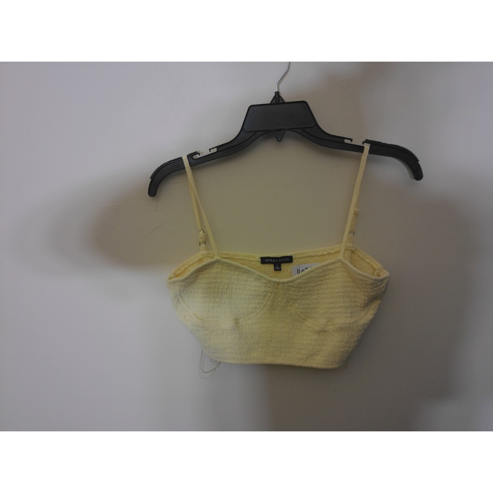 Kendall & Kylie Cami Top Womens L Yellow Smocked Textured Cropped Bustier Cami